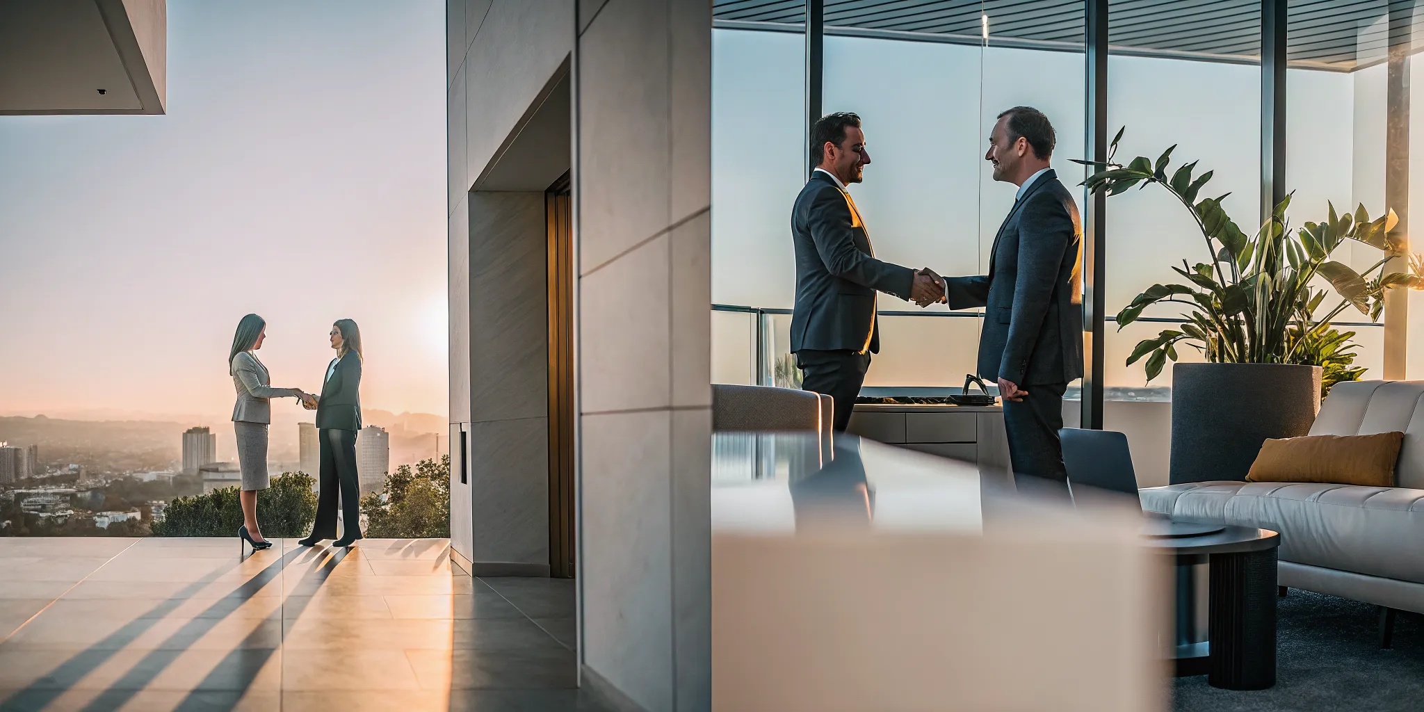 Professionals shaking hands at one of the best luxury escrow companies in Los Angeles.